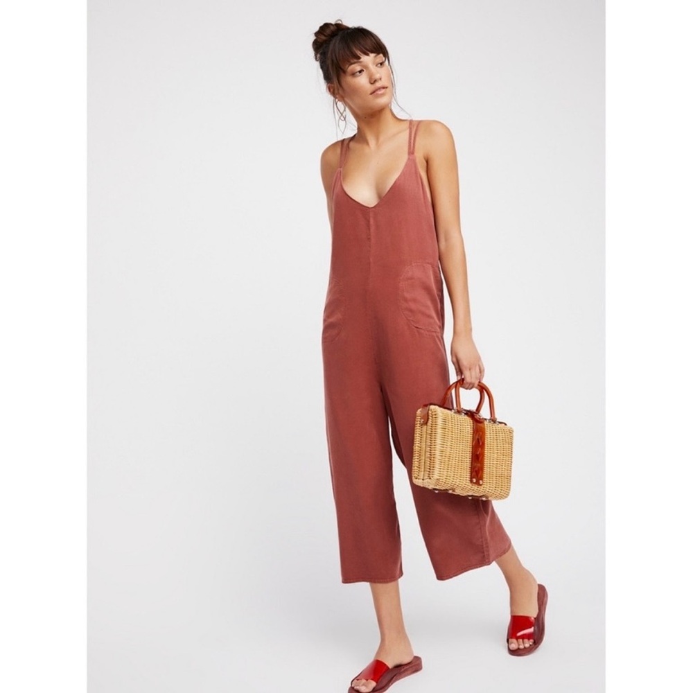 Free People Rust Red Wide-Leg Sleeveless Jumpsuit size S